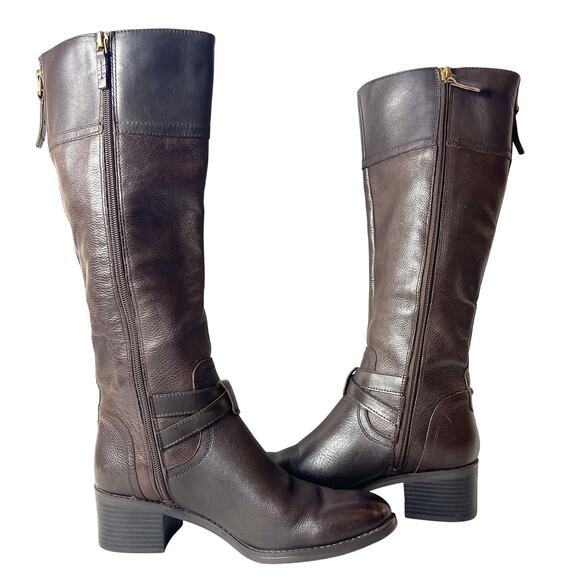 Franco Sarto Knee High Womens Size 7.5M Riding Boots Brown Leather Casual Zip Up - Picture 5 of 10